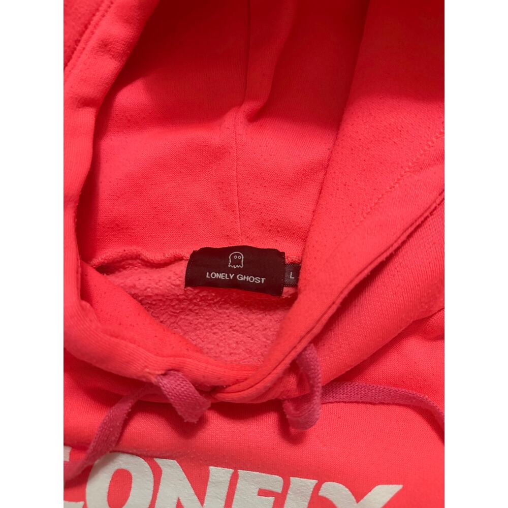 Modern Streetwear Lonely Ghost Neon Pink Logo Hoodie Made USA Women's Large - Picture 5 of 6